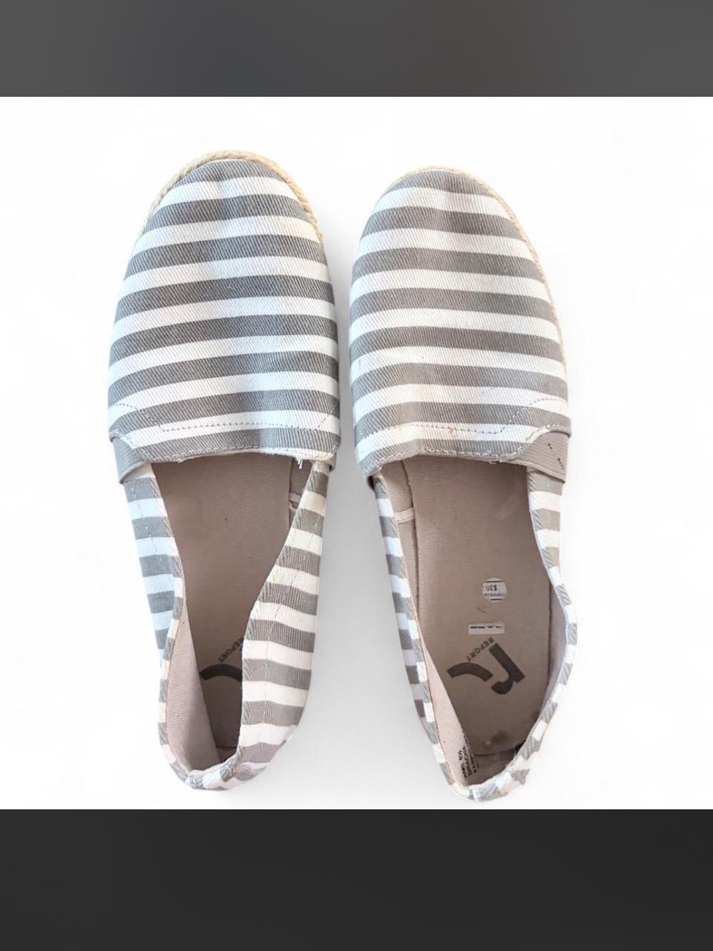Report Gray and White Striped Espadrille Slip-Ons